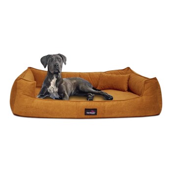 ® BRUCE VELOURS Orthopädisches Hundebett Soft orange/ braun 1,3 m, 25 cm, 1 m