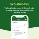 Smartphone-Bildschirm, der eine grüne Benutzeroberfläche mit den Einstellungen "Schlafmodus" anzeigt, einschließlich Optionen zur Verlängerung der Akkulaufzeit des Trackers und Benachrichtigungen.