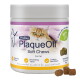 Jar of ProDen PlaqueOff Soft Chews for Cat with cat photo, "100% natural seaweed" badge and three soft chews.