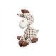 Ein plüschiges, gestricktes Giraffenspielzeug in braun und creme, mit großen Augen und einer spiralförmigen Nase, entworfen für Haustiere.