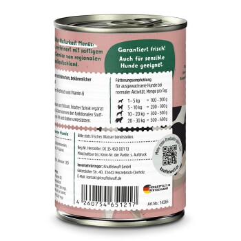 Knuffelwuff Nassfutter Rind mit feinem Hühnchen, Hirse, Zucchini & Spinat 6 x 400g