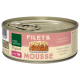 Dosenfutter für Haustiere mit der Bezeichnung "Real Nature Original Filet & Mousse", mit Huhn und Rindfleisch sowie Kürbiskernöl, geeignet für erwachsene Katzen.