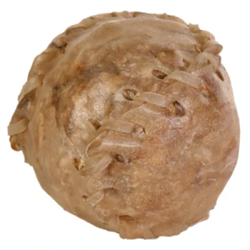 Kauball genäht 10 Stück 4,5 cm Ein runder, kaubarer Hundesnack mit einer strukturierten Oberfläche und sichtbaren Nähten, der wie ein Ball aussieht, ideal zum Kauen und Spielen für Haustiere.