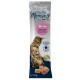 Emballage de friandises pour chats présentant un chat avec des friandises roulées douces, étiqueté "Soft Rolls Moments à savourer, Poulet avec saumon."