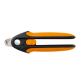 Orange-schwarze Krallenschere für Tiere mit ergonomischen Griffen, gebogenem Edelstahlblatt und Sicherheitsverschluss.