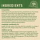 Hypoallergenic pet food ingredients list per kg, including lamb meal, peas, vitamins, and analytical constituents.