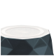 Eine Nahaufnahme eines geometrischen, dunkelblauen Haustierfutterbehälters mit einem weißen Deckel, der sein modernes Design zeigt.