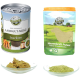 Dose Hundefutter mit der Aufschrift 'Landgut-Menü Insekten' und 'Nierenkraft Pulver', mit zwei Schalen von Futterproben.