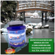 Aqua Cereal WinterStabil-Glas vor einem schneebedeckten Teich und einer Brücke, mit Text, der Mikroorganismen und Mineralien für die Stabilität des Teiches im Winter bewirbt.
