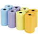 Eight rolls of pastel pet waste bags in blue, purple, yellow, and orange, no visible text.
