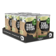 Sechs Dosen in einem schwarzen Tray mit der Aufschrift THE GOOD STUFF, 100% BIO-Abzeichen und SUPER PREMIUM PETFOOD.