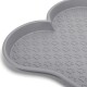 Graue Silikon-Haustierfütterungsmatte in Form eines Pfotenabdrucks, mit erhöhten Rändern und strukturierten Oberflächen für Stabilität.