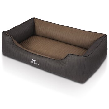 Orthopädisches Hundebett Outback aus laser-gestepptem Kunstleder schwarz/ gelb XL