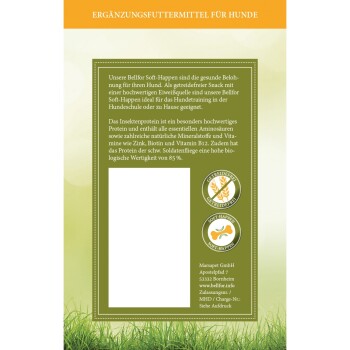 Ergänzungsfuttermittel für Hunde, Bellfor Soft-Happen, proteinreicher Snack, enthält essentielle Aminosäuren, Zink, Biotin, Vitamin B12.