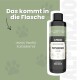 Schwarze ALPHAZOO Pupsbremse Hundefutterölflasche mit Pfotenabdruck, die die Darmgesundheit, umweltfreundliche Verpackung und Eignung für alle Rassen hervorhebt.