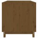 Holzschrank zur Aufbewahrung von Haustierfutter mit natürlichem Finish und zwei Beinen, mit einem einfachen, minimalistischen Design.