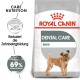 Royal Canin Dental Care Mini Hundefutterbeutel, mit einer Illustration eines kleinen Hundes, behauptet, die Plaquebildung um bis zu 69% zu reduzieren.
