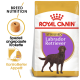 Royal Canin Sterilised Labrador Retriever Hundefuttertüte mit einer Illustration eines braunen Labradors und Text über Rassenernährung und Appetitkontrolle.