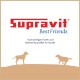 Supravit-Logo mit dem Text "Beste Freunde" und dem Satz "hochwertiges Futter und leckere Kauartikel für Hunde," mit Silhouetten von zwei Hunden.
