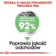 Obraz promujący opiekę nad zwierzętami z tekstem: "TROSKA O UKŁAD POKARMOWY TWOJEGO PSA" i "Poprawia jakość odchodów." Podkreśla 92% poprawy jakości stolca.
