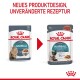 Bild, das zwei Beutel Royal Canin Hairball Katzenfutter vergleicht, das neues Design und unveränderte Rezeptur hervorhebt, mit Text auf Deutsch.