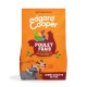 Sac de nourriture pour chiens Edgard Cooper orange étiqueté « Poulet Frais » avec illustration de poulet, icônes de produits et deux petits chiens dessinés ; « Chiens Adultes Petits ».