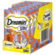 Dreamies Mix Katzenleckerlis Box mit Huhn- und Entengeschmack, verspielte Katzenillustration und 6 x 60g Packungen sichtbar.