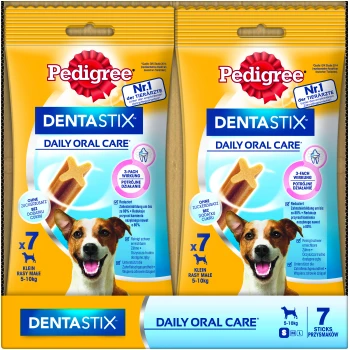 Denta Stix small 110g - 2x7 Stk Pedigree Dentastix Daily Oral Care Hundeleckerlis, mit zwei Packungen mit jeweils 7 Sticks, geeignet für kleine Rassen (5-10 kg).