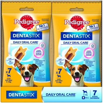 Pedigree Dentastix Daily Oral Care Hundeleckerlis, mit zwei Packungen mit jeweils 7 Sticks, geeignet für kleine Rassen (5-10 kg).