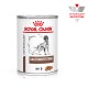 Dosenfutter für Hunde von Royal Canin, beschriftet mit "Gastrointestinal Laib," mit einer Silhouette eines Hundes und einem Logo für veterinärmedizinische Ernährung.