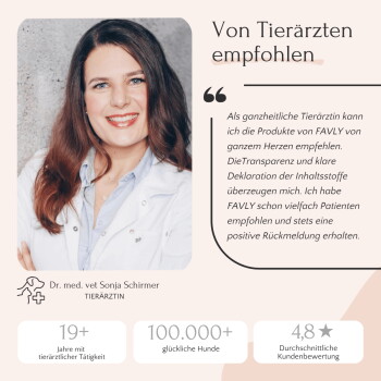 Drei türkis-weiße Dosen eines Tierergänzungsmittels mit der Aufschrift '04 DENTAL PULVER', einem 'Functional Care'-Emblem und Zutaten-Icons.