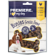 Friandises Premiere I Love My Dog Bonies Grain Free dans un sac transparent, présentant des collations douces en forme d'os avec une étiquette de volaille.