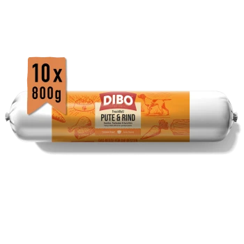 DIBO FreshRoll Hundefutterrolle mit Truthahn, Rind, Karotte, Pastinake und Kartoffel, 10x800g Packung.