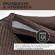 Ein entspannter Französischer Bulldogge schläft auf einem gemütlichen, gerippten Haustierbett. Der Text lautet "Kuschelweich" und "Atmungsaktiver, flauschiger Cord-Stoff."