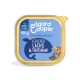 Edgard Cooper Hundefutterverpackung, 150g, mit blauem Hintergrund, Text 'Leckerer Lachs & Truthahn' und 'Getreidefreie Rezeptur'.