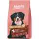 MultiFit Sensitive Maxi 2+ 12 kg dog food bag, lamb, chicken & rice, smiling Bernese mountain dog on pink packaging