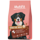 MultiFit Sensitive Maxi 2+ 12 kg dog food bag, lamb, chicken & rice, smiling Bernese mountain dog on pink packaging