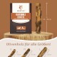 Olivenholz-Kauspielzeug für Hunde, gekennzeichnet 'Wildfang', Größe L (23-28 cm), geeignet für Hunde von 25-45 kg, mit Größentabelle darunter.