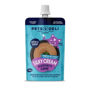 Pets Deli Classic Silky Cream Thunfisch mit Makrele Katzenfutterbeutel, getreide- und zuckerfrei, für erwachsene Katzen, 70 g.
