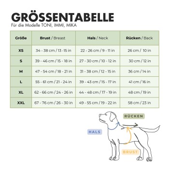 Graue Haustierjacke mit Kapuze, mit reflektierenden Details für Sicherheit, beschriftet mit "Sicherheit im Fokus" und "PAW WOW."