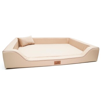 ® Orthopädisches LUXUS-Hundebett MELODY LATEX Anti-Haar Kunstleder beige 1,5 m, 22 cm, 1 m