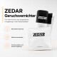 Weiße ZEDAR-Geruchsneutralisator-Beutel mit ZEDAR-Logo; deutsche Überschrift 'Geruchsvernichter' und Beschreibung 'Neutralisiert Gerüche.'