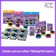 Image de boutons Talking Pet et d'emballage sur un fond violet, présentant "Next Words" et "Starter Set" avec un texte promotionnel.