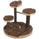 Structure d'escalade en bois pour animaux de compagnie avec trois plateformes circulaires et des poteaux verticaux, conçue pour les petits animaux.
