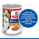 Dose Hill's Science Plan Mature Adult 7+ Hundefutter mit Huhn, mit einem blauen Kreis, der Vorteile für Energielevel und Immunsupport angibt.