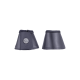 Zwei schwarze Hufschuhe für Pferde mit einer strukturierten Oberfläche und einem Logo-Patch mit der Aufschrift "Horses & Riders" an der Seite.