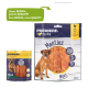 Zwei Premiere Hundesnackpakete: links "MAXI MEATIES" (100% Fleisch, gelb) und rechts "Meaties" (96% Fleisch, blau) mit mehrsprachigen Etiketten.
