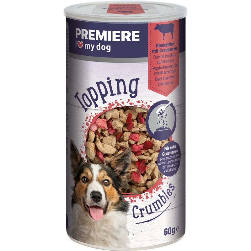 PREMIERE Topping Crumble Runderlever met veenbessen 6x60 g