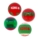 Four KONG brand dog balls in red, green, and transparent colors with the KONG logo visible on each.