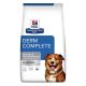 Hill's Prescription Diet Derm Complete Hundefutterbeutel, mit dem Etikett 'Hautpflege & Nahrungsmittelunverträglichkeiten', vom Tierarzt empfohlen.